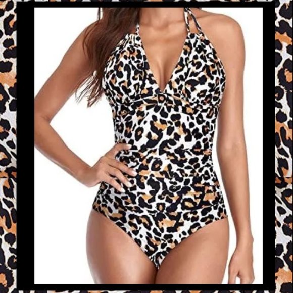 NWOT Cheetah Print Halter/Dual Look Bathing Suit - Picture 2 of 10